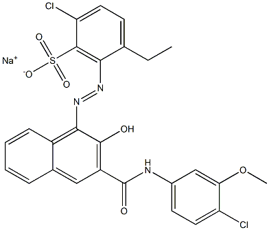 2-Chloro-5-ethyl-6-[[3-[[(4-chloro-3-methoxyphenyl)amino]carbonyl]-2-hydroxy-1-naphtyl]azo]benzenesulfonic acid sodium salt 구조식 이미지