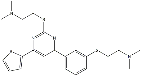 2-(2-Dimethylaminoethylthio)-4-[3-(2-dimethylaminoethylthio)phenyl]-6-(2-thienyl)pyrimidine 구조식 이미지