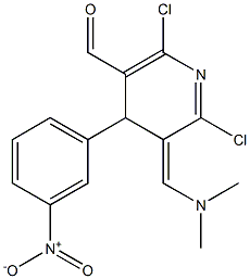 2,6-Dichloro-3,4-dihydro-3-[(dimethylamino)methylene]-4-(m-nitrophenyl)pyridine-5-carbaldehyde 구조식 이미지