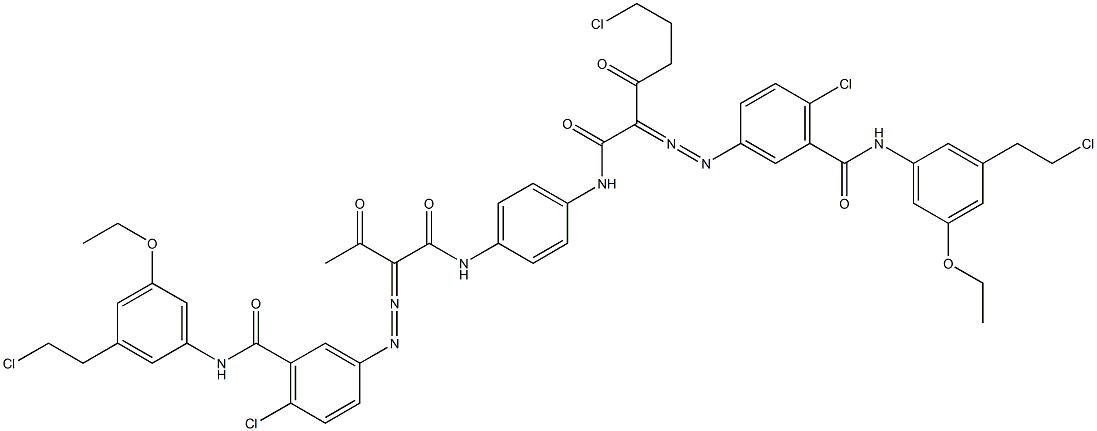 3,3'-[2-(2-Chloroethyl)-1,4-phenylenebis[iminocarbonyl(acetylmethylene)azo]]bis[N-[3-(2-chloroethyl)-5-ethoxyphenyl]-6-chlorobenzamide] Structure