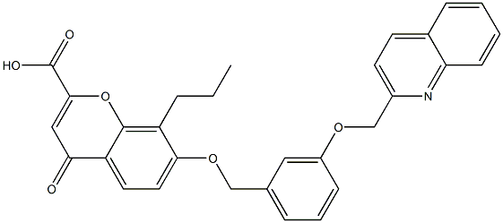 7-[3-[(2-Quinolinyl)methoxy]benzyloxy]-8-propyl-4-oxo-4H-1-benzopyran-2-carboxylic acid 구조식 이미지