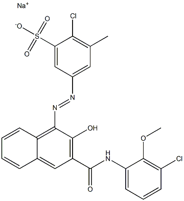 2-Chloro-3-methyl-5-[[3-[[(3-chloro-2-methoxyphenyl)amino]carbonyl]-2-hydroxy-1-naphtyl]azo]benzenesulfonic acid sodium salt Structure