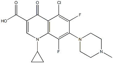 1-Cyclopropyl-6,8-difluoro-1,4-dihydro-5-chloro-7-(4-methyl-1-piperazinyl)-4-oxoquinoline-3-carboxylic acid 구조식 이미지