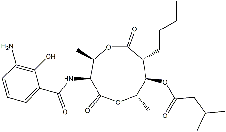 3-Methylbutanoic acid (3S,4R,7R,8R,9S)-3-[(3-amino-2-hydroxybenzoyl)amino]-4,9-dimethyl-2,6-dioxo-7-butyl-1,5-dioxonan-8-yl ester Structure