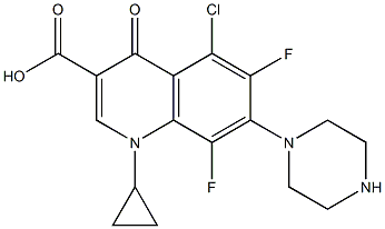 5-Chloro-1-cyclopropyl-6,8-difluoro-1,4-dihydro-7-[1-piperazinyl]-4-oxoquinoline-3-carboxylic acid 구조식 이미지