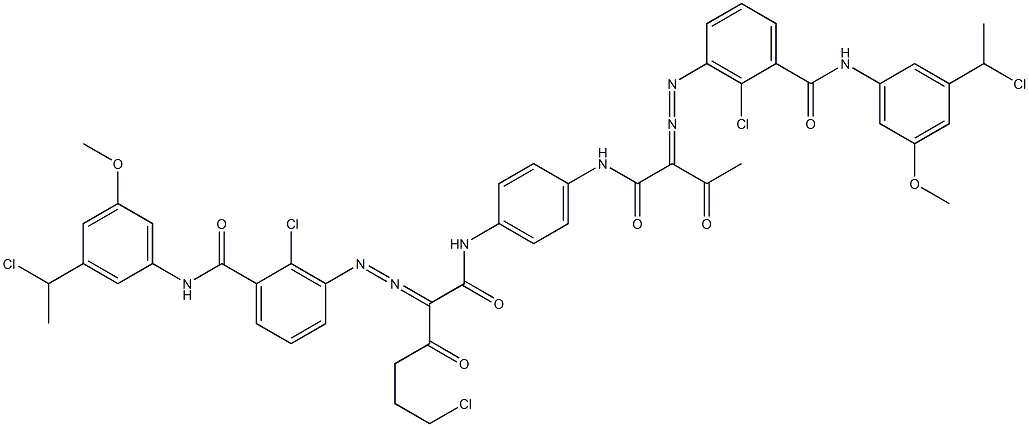 3,3'-[2-(2-Chloroethyl)-1,4-phenylenebis[iminocarbonyl(acetylmethylene)azo]]bis[N-[3-(1-chloroethyl)-5-methoxyphenyl]-2-chlorobenzamide] 구조식 이미지