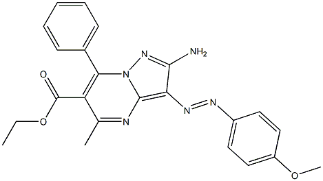 2-Amino-3-(4-methoxyphenylazo)-5-methyl-7-phenylpyrazolo[1,5-a]pyrimidine-6-carboxylic acid ethyl ester 구조식 이미지