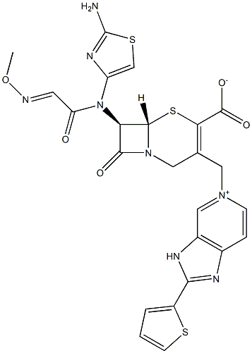 (7R)-7-[(2-Amino-4-thiazolyl)(methoxyimino)acetylamino]-3-[[2-(2-thienyl)-(3H-imidazo[4,5-c]pyridin-5-ium)-5-yl]methyl]cepham-3-ene-4-carboxylic acid Structure