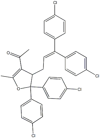 4,5-Dihydro-3-acetyl-2-methyl-4-[3,3-bis(4-chlorophenyl)-2-propenyl]-5,5-bis(4-chlorophenyl)furan 구조식 이미지