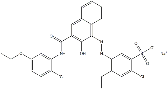 2-Chloro-4-ethyl-5-[[3-[[(2-chloro-5-ethoxyphenyl)amino]carbonyl]-2-hydroxy-1-naphtyl]azo]benzenesulfonic acid sodium salt 구조식 이미지