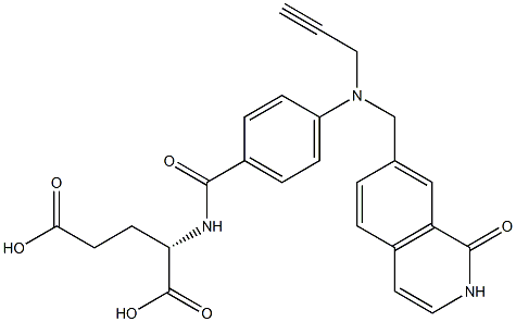(S)-2-[4-[N-[(1,2-Dihydro-1-oxoisoquinolin)-7-ylmethyl]-N-(2-propynyl)amino]benzoylamino]glutaric acid 구조식 이미지