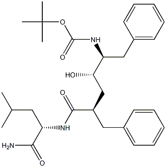 (2S)-2-[[(2R,4S,5S)-2-Benzyl-5-[(tert-butyloxycarbonyl)amino]-4-hydroxy-6-phenylhexanoyl]amino]-4-methylvaleramide Structure