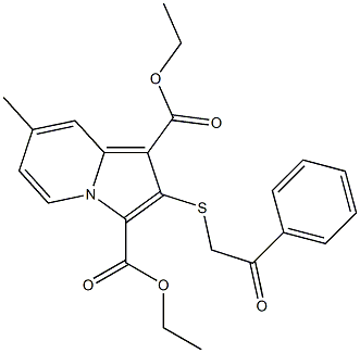2-(2-Phenyl-2-oxoethylthio)-7-methylindolizine-1,3-dicarboxylic acid diethyl ester Structure