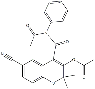 N-Acetyl-3-acetyloxy-6-cyano-2,2-dimethyl-N-phenyl-2H-1-benzopyran-4-carboxamide 구조식 이미지