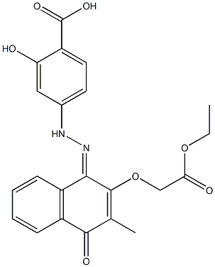 [[[1,4-Dihydro-1-[[[4-hydroxycarbonyl-3-hydroxyphenyl]amino]imino]-3-methyl-4-oxonaphthalen]-2-yl]oxy]acetic acid ethyl ester 구조식 이미지