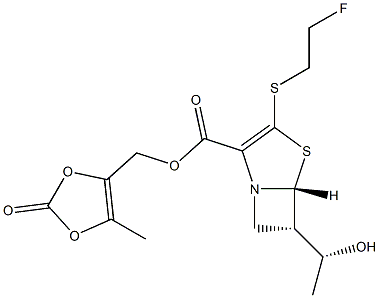 (5R,6S)-3-(2-Fluoroethylthio)-6-[(R)-1-hydroxyethyl]-4-thia-1-azabicyclo[3.2.0]hept-2-ene-2-carboxylic acid 5-methyl-2-oxo-1,3-dioxol-4-ylmethyl ester 구조식 이미지