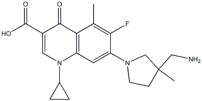 1-Cyclopropyl-6-fluoro-1,4-dihydro-5-methyl-4-oxo-7-(3-aminomethyl-3-methyl-1-pyrrolidinyl)quinoline-3-carboxylic acid Structure