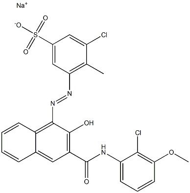 3-Chloro-4-methyl-5-[[3-[[(2-chloro-3-methoxyphenyl)amino]carbonyl]-2-hydroxy-1-naphtyl]azo]benzenesulfonic acid sodium salt 구조식 이미지