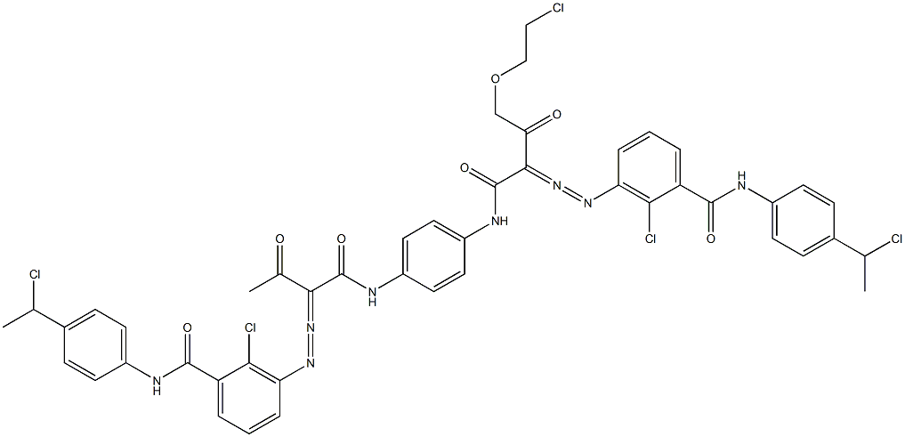 3,3'-[2-[(2-Chloroethyl)oxy]-1,4-phenylenebis[iminocarbonyl(acetylmethylene)azo]]bis[N-[4-(1-chloroethyl)phenyl]-2-chlorobenzamide] 구조식 이미지