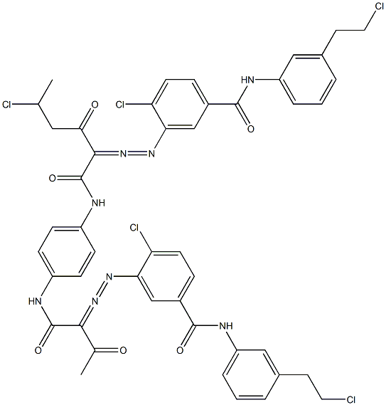 3,3'-[2-(1-Chloroethyl)-1,4-phenylenebis[iminocarbonyl(acetylmethylene)azo]]bis[N-[3-(2-chloroethyl)phenyl]-4-chlorobenzamide] 구조식 이미지