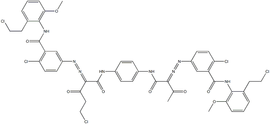 3,3'-[2-(Chloromethyl)-1,4-phenylenebis[iminocarbonyl(acetylmethylene)azo]]bis[N-[2-(2-chloroethyl)-6-methoxyphenyl]-6-chlorobenzamide] Structure