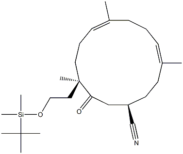 (1R,4R,7E,11E)-4-[2-(tert-Butyldimethylsiloxy)ethyl]-3-oxo-4,8,12-trimethylcyclotetradeca-7,11-diene-1-carbonitrile Structure