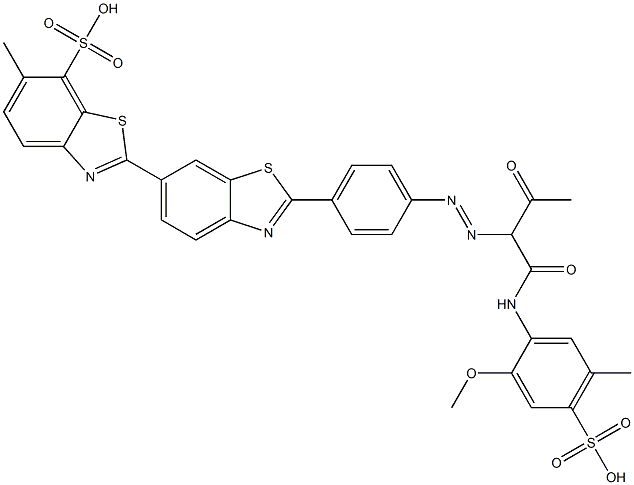 2'-[4-[[1-[[(2-Methoxy-5-methyl-4-sulfophenyl)amino]carbonyl]-2-oxopropyl]azo]phenyl]-6-methyl-2,6'-bibenzothiazole-7-sulfonic acid 구조식 이미지