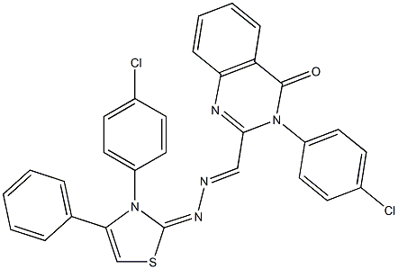 3-(4-Chlorophenyl)-2-[2-[(2,3-dihydro-3-(p-chlorophenyl)-4-phenylthiazole)-2-ylidene]hydrazonomethyl]quinazoline-4(3H)-one 구조식 이미지