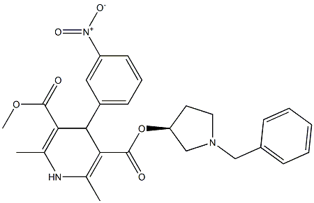 2,6-Dimethyl-4-(3-nitrophenyl)-1,4-dihydropyridine-3,5-dicarboxylic acid 3-methyl 5-[(3S)-1-benzylpyrrolidin-3-yl] ester Structure