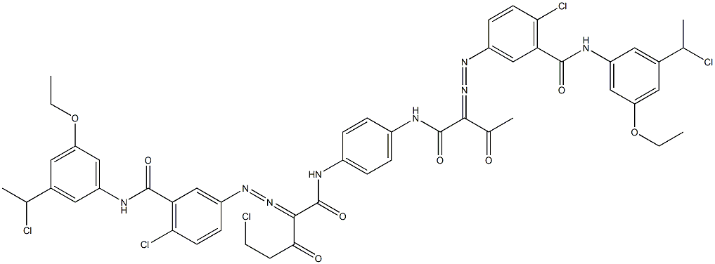 3,3'-[2-(Chloromethyl)-1,4-phenylenebis[iminocarbonyl(acetylmethylene)azo]]bis[N-[3-(1-chloroethyl)-5-ethoxyphenyl]-6-chlorobenzamide] 구조식 이미지