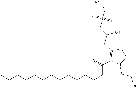 1-(2-Hydroxyethyl)-3-[2-hydroxy-3-(sodiooxysulfonyl)propyl]-2-myristoyl-2-imidazoline-3-ium 구조식 이미지