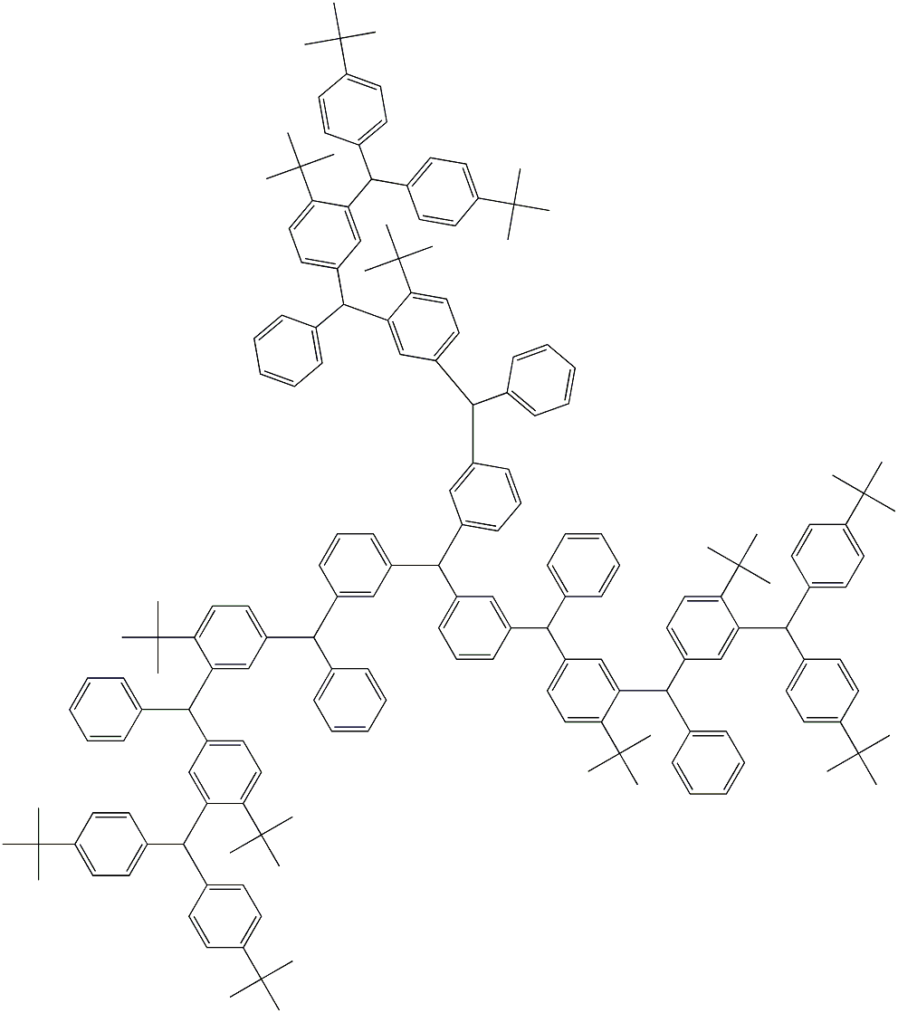 Tris[3-[3-[3-[bis(4-tert-butylphenyl)methyl]phenyl(4-tert-butylphenyl)methyl]phenyl(4-tert-butylphenyl)methyl]phenyl]methane 구조식 이미지