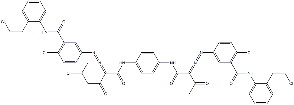 3,3'-[2-(1-Chloroethyl)-1,4-phenylenebis[iminocarbonyl(acetylmethylene)azo]]bis[N-[2-(2-chloroethyl)phenyl]-6-chlorobenzamide] 구조식 이미지