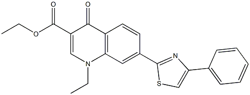 1,4-Dihydro-1-ethyl-4-oxo-7-(4-phenylthiazol-2-yl)quinoline-3-carboxylic acid ethyl ester 구조식 이미지