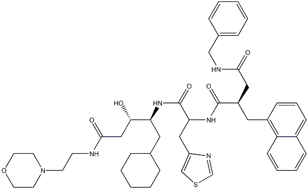 (3S,4S)-3-Hydroxy-5-cyclohexyl-4-[3-(4-thiazolyl)-2-[[(2R)-2-[benzylaminocarbonylmethyl]-3-(1-naphthalenyl)propionyl]amino]propionylamino]-N-(2-morpholinoethyl)valeramide Structure