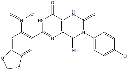 3-(4-Chlorophenyl)-4-imino-6-(6-nitrobenzo[d]1,3-dioxolen-5-yl)-1,3,7-trihydro-5,7-diazaquinazoline-2,8-dione 구조식 이미지