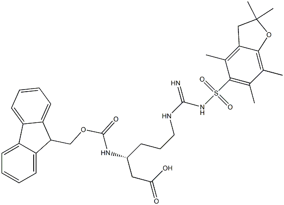Fmoc-Nw-2,2,4,6,7-pentamethyl-dihydrobenzofuran-5-sulfonyl-L-beta-homoarginine Structure