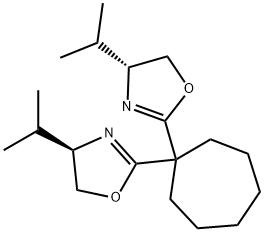 (4R,4'R)-2,2'-(Cycloheptane-1,1-diyl)bis(4-isopropyl-4,5-dihydrooxazole) 구조식 이미지