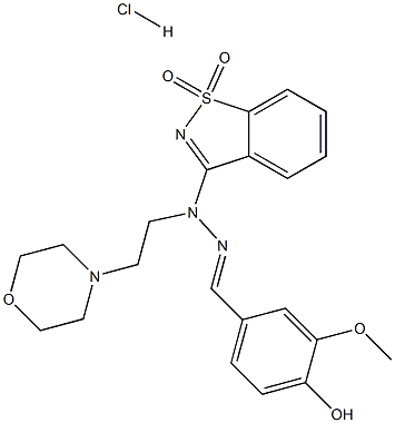 (E)-3-(2-(4-hydroxy-3-methoxybenzylidene)-1-(2-morpholinoethyl)hydrazinyl)benzo[d]isothiazole 1,1-dioxide hydrochloride Structure