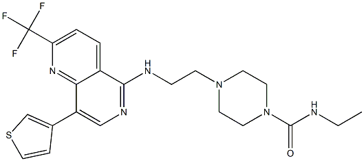 N-ETHYL-4-(2-([8-(3-THIENYL)-2-(TRIFLUOROMETHYL)-1,6-NAPHTHYRIDIN-5-YL]AMINO)ETHYL)PIPERAZINE-1-CARBOXAMIDE 구조식 이미지