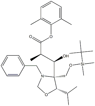 3-[(4S,5S)-N-Benzyl-4-(t-butyldimethylsilyloxymethyl)-5-isopropyloxazoladin-4-yl]-(2R,3R)-3-hydroxy-2-methylpropionic Acid, 2,6-Dimethylphenyl Ester 구조식 이미지