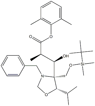 3-[(4S,5S)-N-Benzyl-4-(t-butyldimethylsilyloxymethyl)-5-isopropyloxazoladin-4-yl]-(2R,3R)-3-hydroxy-2-methylpropionic Acid, 2,6-Dimethylphenyl Ester Structure