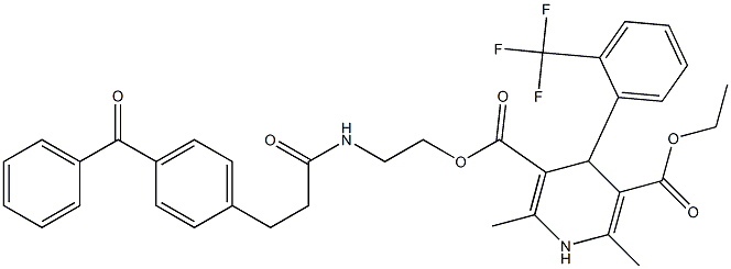 2,6-dimethyl-4-(2-(trifluoromethyl)phenyl)-1,4-dihydropyridine-3,5-dicarboxylic acid (2-(3-(4-benzoylphenyl)propionylamino)ethyl) ester ethyl ester Structure