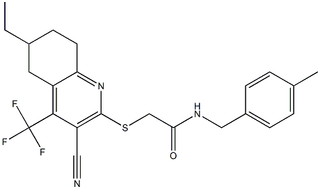 2-{[3-cyano-6-ethyl-4-(trifluoromethyl)-5,6,7,8-tetrahydro-2-quinolinyl]sulfanyl}-N-(4-methylbenzyl)acetamide Structure