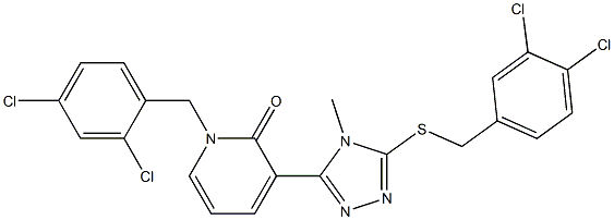 1-(2,4-dichlorobenzyl)-3-{5-[(3,4-dichlorobenzyl)sulfanyl]-4-methyl-4H-1,2,4-triazol-3-yl}-2(1H)-pyridinone 구조식 이미지