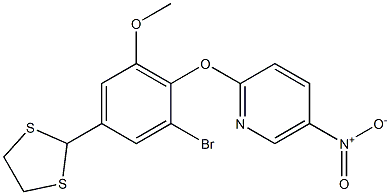 2-[2-bromo-4-(1,3-dithiolan-2-yl)-6-methoxyphenoxy]-5-nitropyridine 구조식 이미지