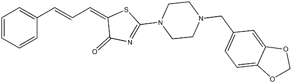 2-[4-(1,3-benzodioxol-5-ylmethyl)piperazino]-5-[(E,2E)-3-phenyl-2-propenylidene]-1,3-thiazol-4(5H)-one 구조식 이미지