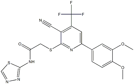 2-{[3-cyano-6-(3,4-dimethoxyphenyl)-4-(trifluoromethyl)-2-pyridinyl]sulfanyl}-N-(1,3,4-thiadiazol-2-yl)acetamide 구조식 이미지