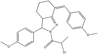 2-Chloro-1-[7-(4-methoxy-benzylidene)-3-(4-methoxy-phenyl)-3,3a,4,5,6,7-hexahydro-indazol-2-yl]-propan-1-one Structure