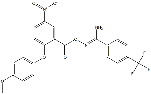 O1-[2-(4-methoxyphenoxy)-5-nitrobenzoyl]-4-(trifluoromethyl)benzene-1-carbohydroximamide 구조식 이미지